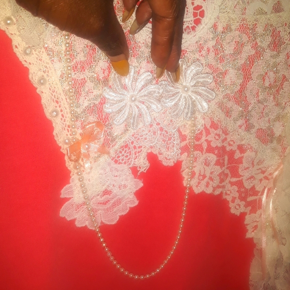 Custome Vintage Tshirt W/lace Embroidery & Pearls - Picture 3 of 5